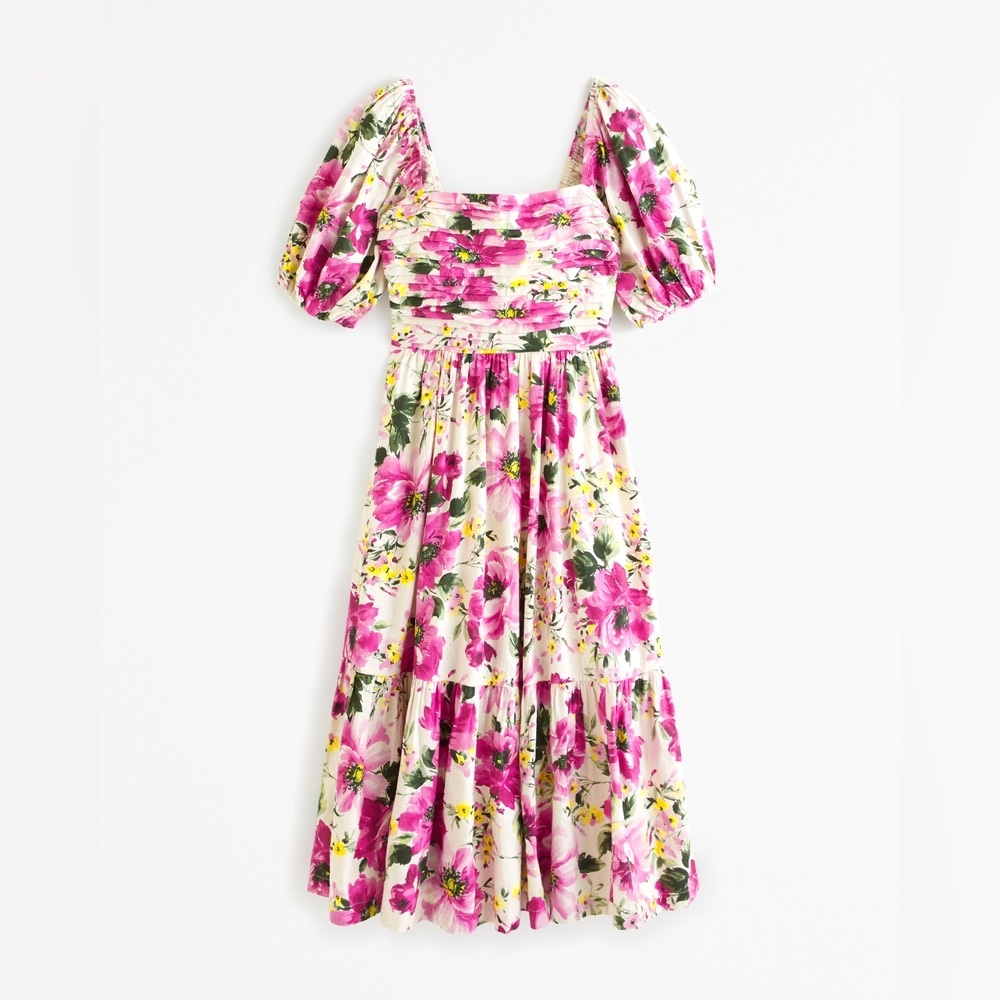 The A&F Emerson Linen-Blend Puff Sleeve Midi Dress